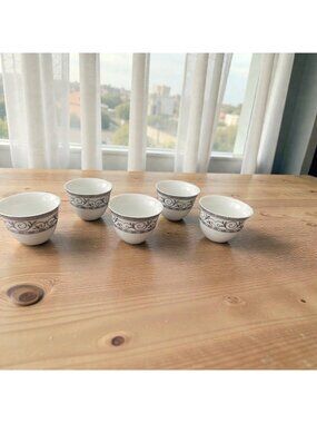 Alpine Cuisine Porcelain Demitasse Cups Set 5 Gray Scroll Germany